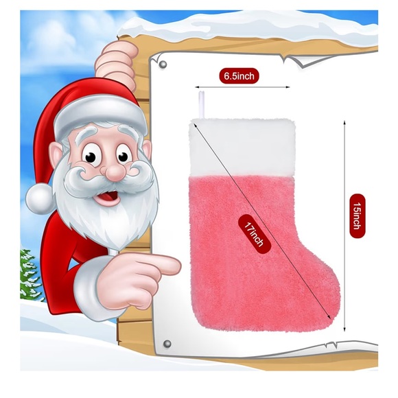 Set of 9 Pink White Faux Fur Christmas Stockings Plush 15” Holiday Mantle Decor - Picture 3 of 4